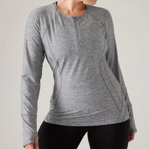 Athleta Pacifica Illume quarter zip grey long sleeve UPF fitted top Sz-MP. R15